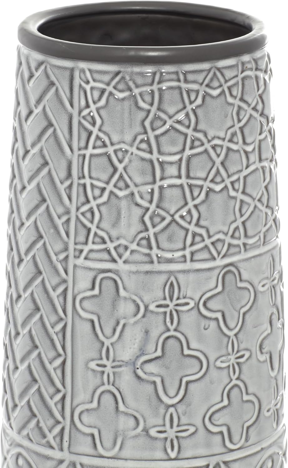 Deco 79 Ceramic Decorative Vase Slim Engraved Patterned Centerpiece Vase, Flower Vase for Home Decoration 7" x 7" x 22", Gray