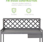 Best Choice Products Outdoor Garden Potting Bench, Wooden Workstation Table w/Cabinet Drawer, Open Shelf, Lower Storage, Lattice Back - Gray