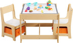 GTOLV Kids Table and Chair Set, 3 in 1 Wooden Activity Table with Storage Drawer for Toddlers Drawing, Reading, Crafts, 2 in 1 Detachable Tabletop Table Set for Nursery, Playroom (Natural)