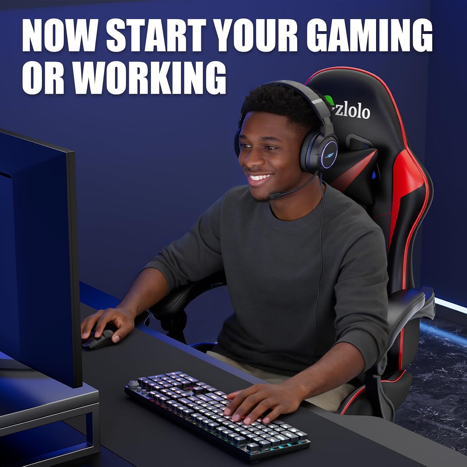 Czlolo Gaming Chair with Footrest Racing Style Lumbar Support Massager Video Game Chair with Metal Legs, High Back Reclining Gamer Chair with Headrest, 360° Swivel Office Computer Desk Chair (Red)
