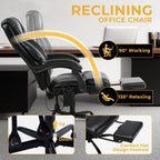 Massage Office Chair with Foot Rest and Heating, Executive Ergonomic Reclining Leather Office Chair, Big and Tall Desk Chair with Vibration Massager, Computer Gaming Chair for Home & Office Black
