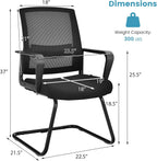 HAPPYGRILL Conference Chair Set of 2, Ergonomic Mid-Back Mesh Office Chair w/Adjustable Lumbar Support, Upholstered Seat & Metal Sled Base, Guest Reception Chairs for Home Office, Waiting Room