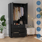 71" Armoire Wardrobe Closet, Bedroom Armoire Clothing Storage Cabinet | 3 Drawers & 2 Doors and Adjustable Shelves Modern Wooden with Aluminum Hanging Rod, Locker