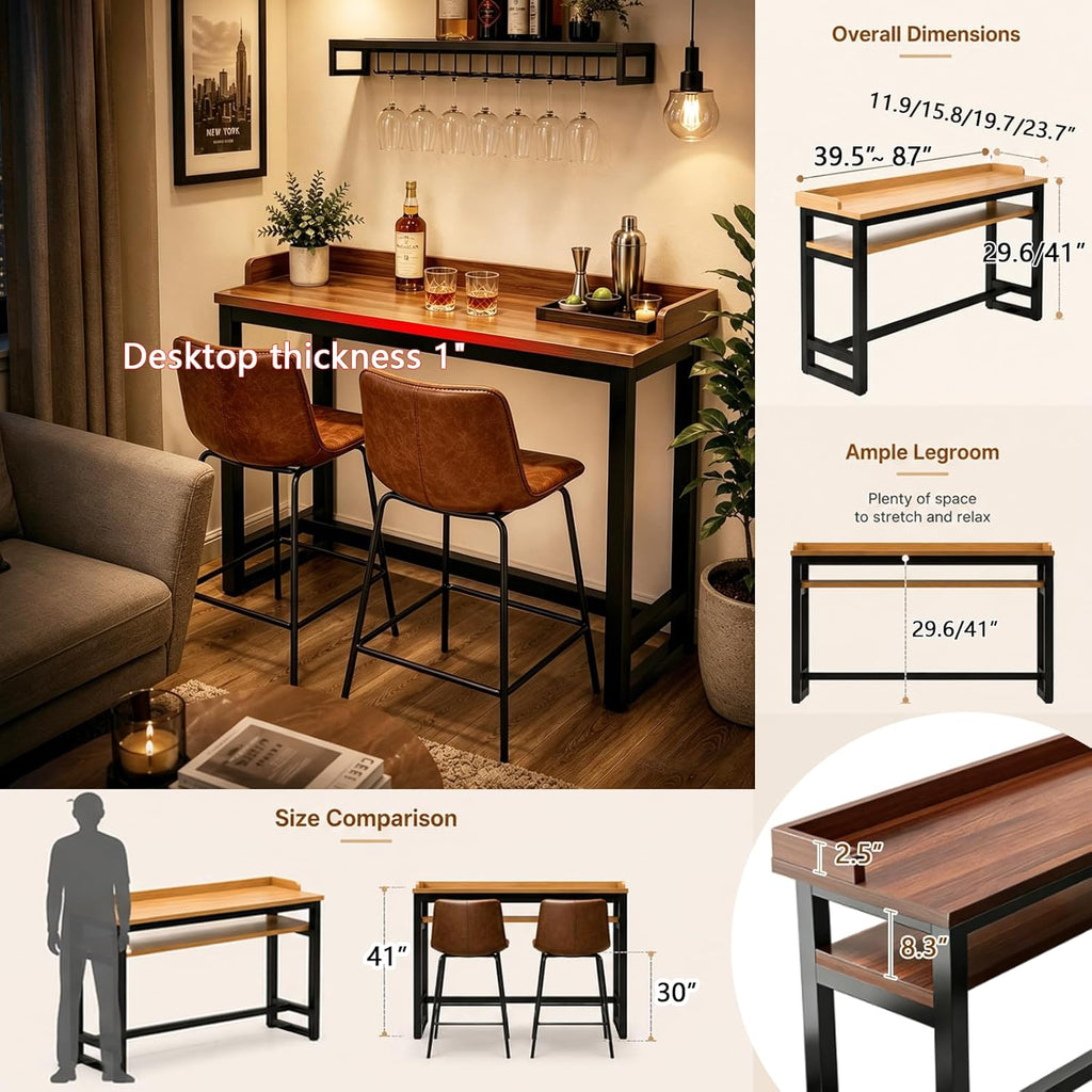 Long Bar Table, 1" Thick Wooden Narrow Pub Height Table with Storage, Farmhouse Counter High Table for Cafe Living Room Bistro White(Single Layer-Guard) 39.5×11.9×41"