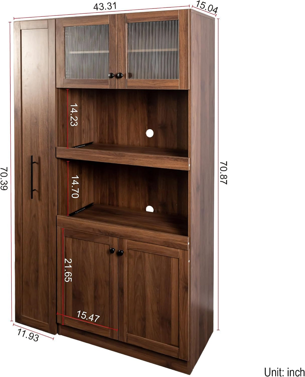 Farmhouse Kitchen Pantry Cabinet with Pull-Out Shelves, 4-Door Storage Organizer for Kitchen & Dining Room