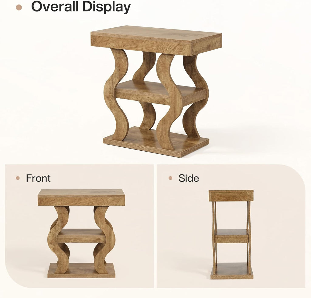 Tribesigns 3-Tier Narrow Side Table, Wooden End Table with Storage Shelf, Skinny Small Nightstand for Living Room, Bedside, Sofa Side, Easy Assembly (1)