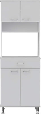 23.6" D*13.9" W*66.5" H Storage Cabinet with 19.9" Drawer, 3 Shelves & 2 Double Doors, Sliver Door Handles, Farmhouse Rectangular Kitchen Pantry, for Living Room, Dining Room, White
