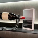 Artificial Pearl Necklace Wine Rack, Floating Countertop Wine Bottle Holder, Elegant Decor for Home Bar Kitchen & Living Room(Gold)