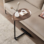 LUCKYERMORE C Shaped End Table,Sofa Side Table with Metal Base,Large Circular Tray Wood Top,Easy Install Heavy Duty Side Table,TV Tray for Couch Sofa,17.7 * 11.8 * 24.4inches