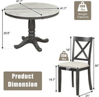 Merax 5 Piece Dining Table Set for 4, Solid Wood Kitchen Table Set with 4 Upholstered Chairs for Kitchen, Dining Room, Living Room, Grey