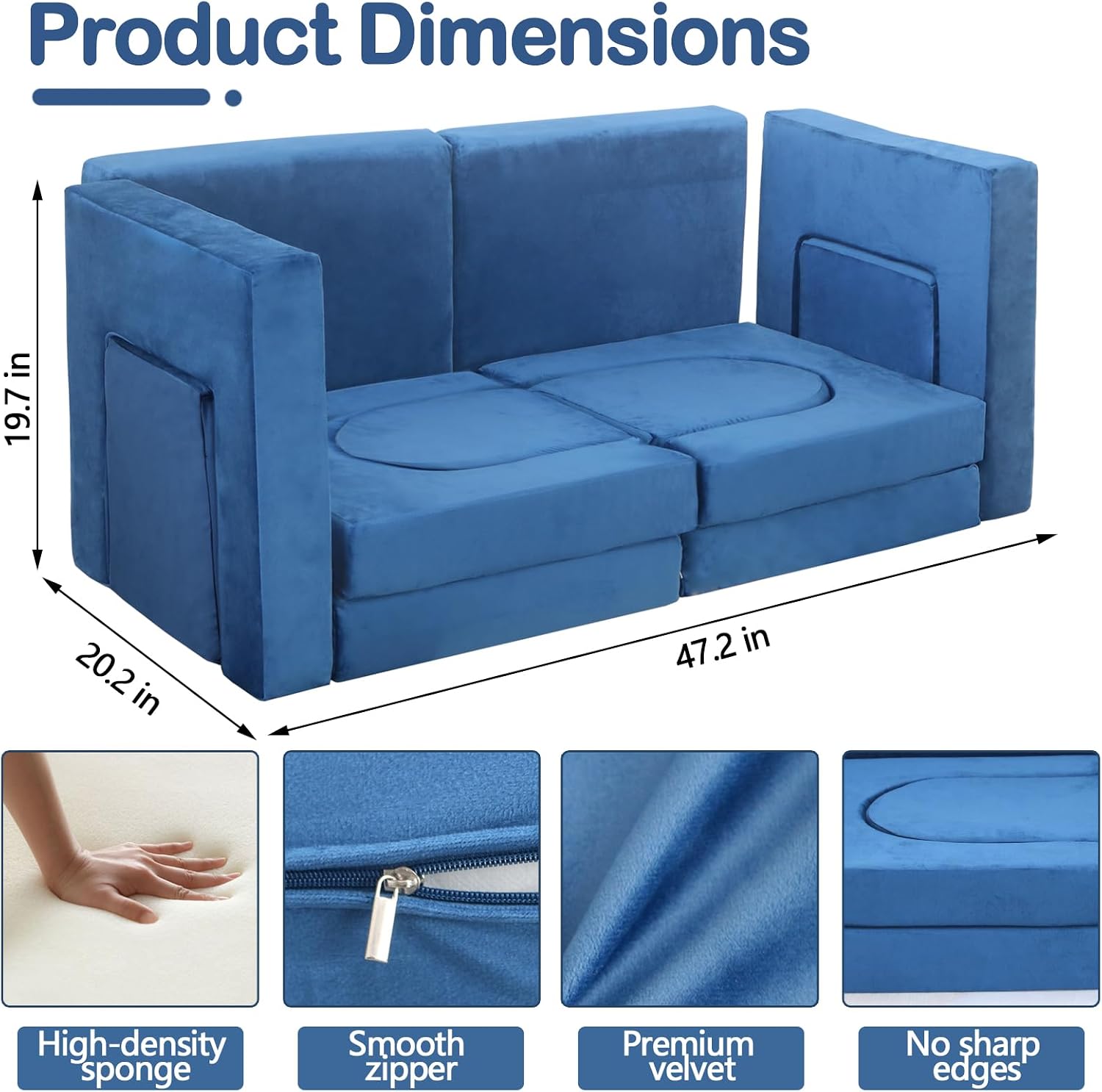 12pcs Modular Kids Play Couch,Kids Couch Building Fort Toddler Modular Sectional Sofa,DIY Creativing Convertible Foam Play Couch for Playroom Bedroom Furniture(Dark Blue,12PACK)
