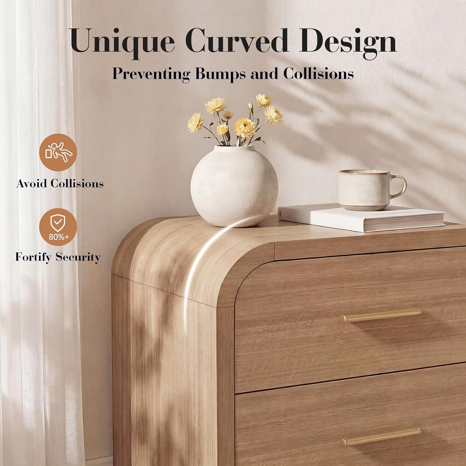 Night Stand Set of 2 [Unique Curved Profile] [FSC-Certified Wooden Board] 2-Drawer Nightstand 24" H Metal Handle Modern Sturdy Bedside Table Side Table End Table