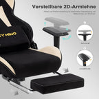 Symino Gaming Chair, Two-Tone Design, Wraparound Seat, Lumbar & Head Support, 150° Tilt, Class 3 SGS Gas, 330 lbs (Faux Suede, Black Beige)