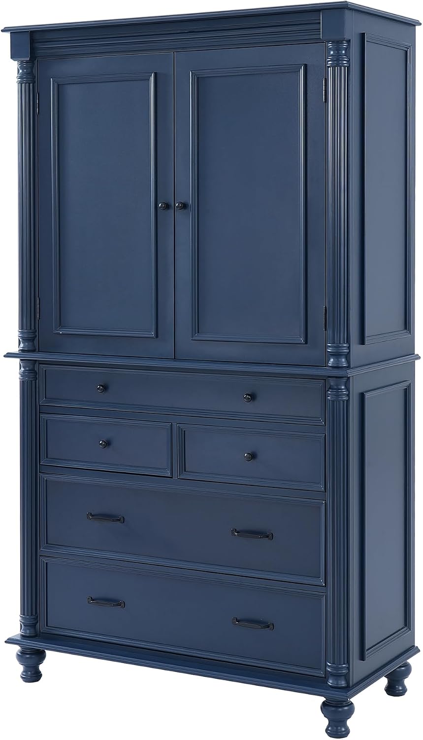 JIVOIT 77.3-inch Tall Large Kitchen Pantry with 6 Door Shelves, 2 Adjustable Shelves and 6 Drawers, 2 Doors, Modern Storage Cabinet Cupboard for Kitchen, Dining & Bathroom (Blue,53)