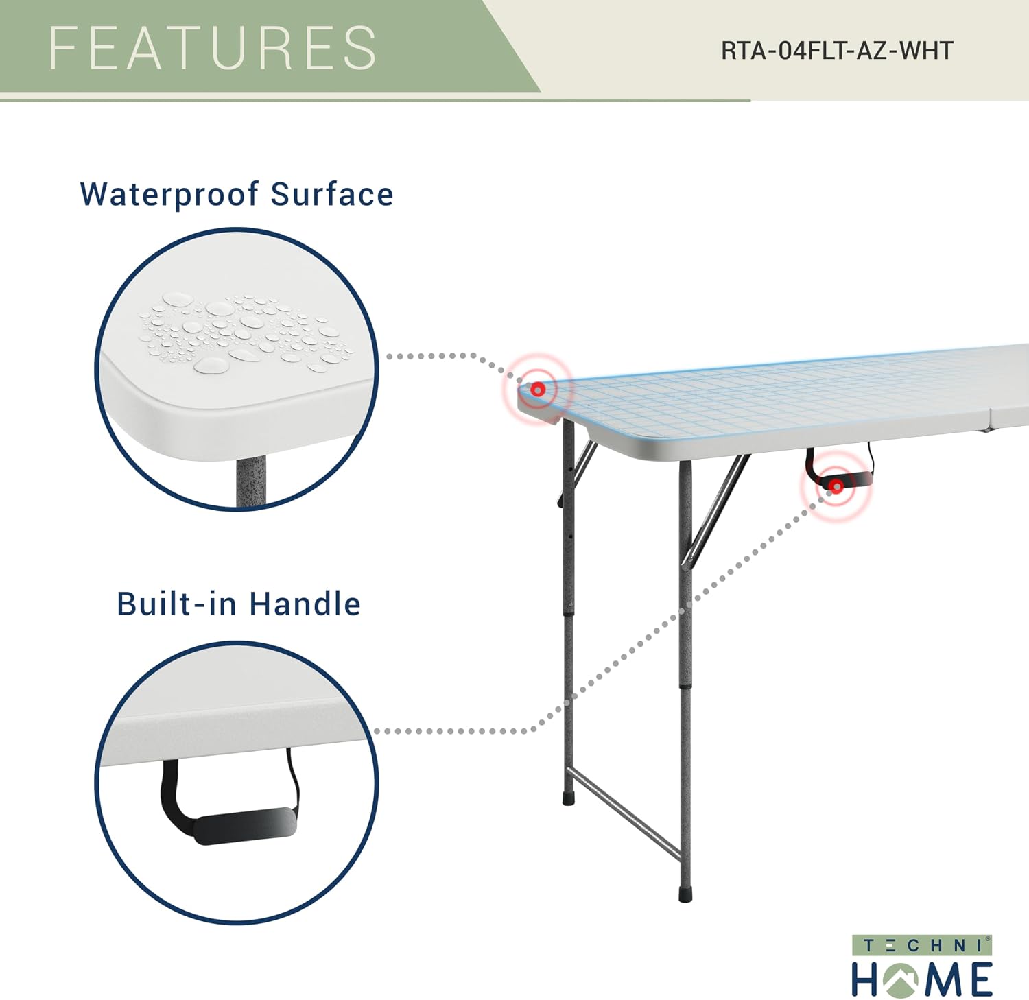 Height Adjustable 4 FT Granite White Folding Table – Premium 4 Foot Folding Table Ideal for Camping, Picnic, Party or as Kids Table