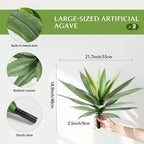 Artificial Agave Plant Outdoor, 22Inch Fake Plants UV Resistant for Indoor, Faux Large Plant Fake Greenery with UV Resistant Decor for Home Porch Garden, Housewarming Gifts（2Pack）
