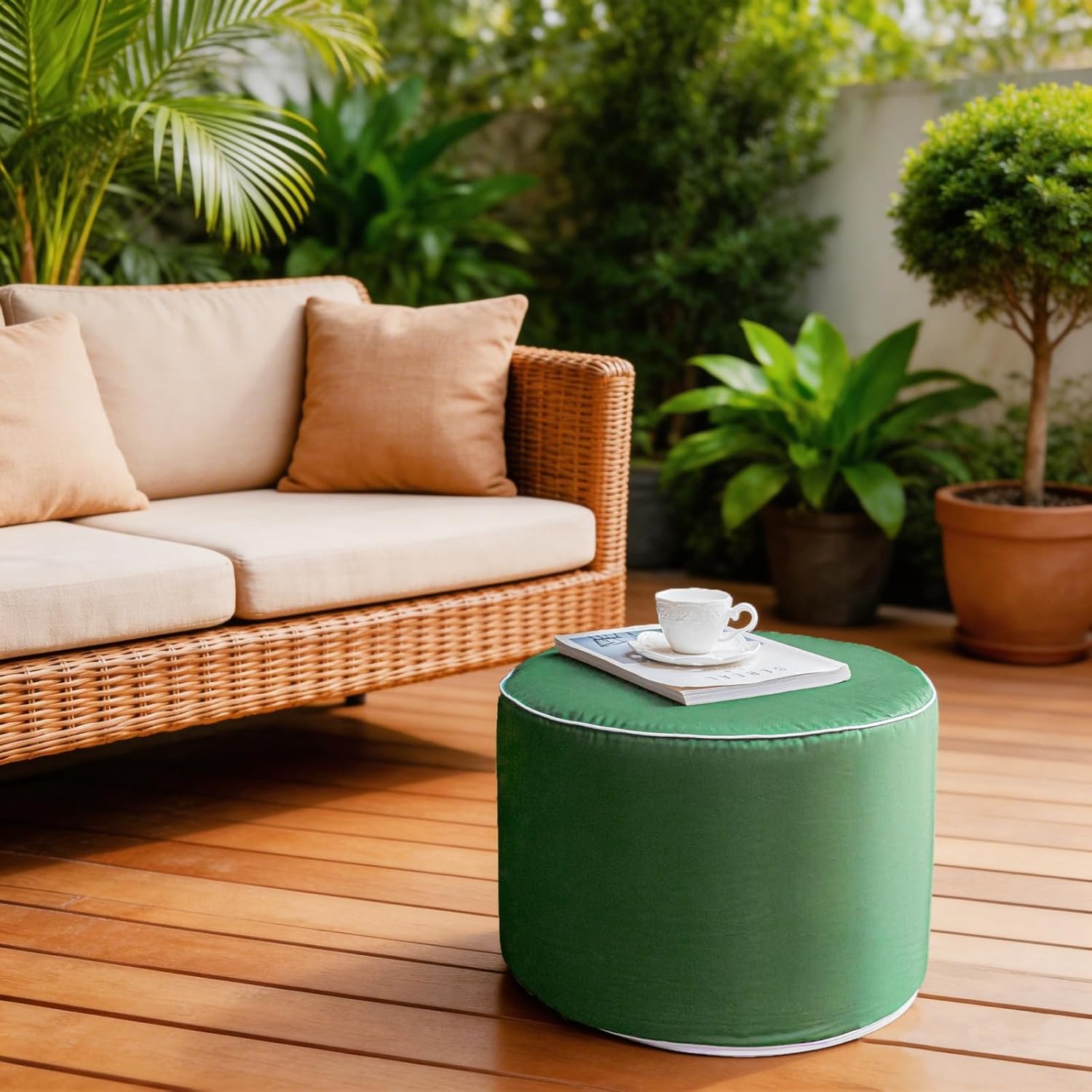 Multipurpose Outdoor Ottoman for Patio 20x14 Inches, Backyard, Additional Seating, Footrest, Side Table,Outdoor Patio Bean Bag Ottoman (Green)