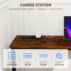 2 Pack Wide Behind Couch Table with Charging Station, 11.8" Deep C-Shaped Sofa Table, 78.8" Long Narrow Console Table with Adjustable Height (25"-33"), USB-C & Outlets, Rustic Brown