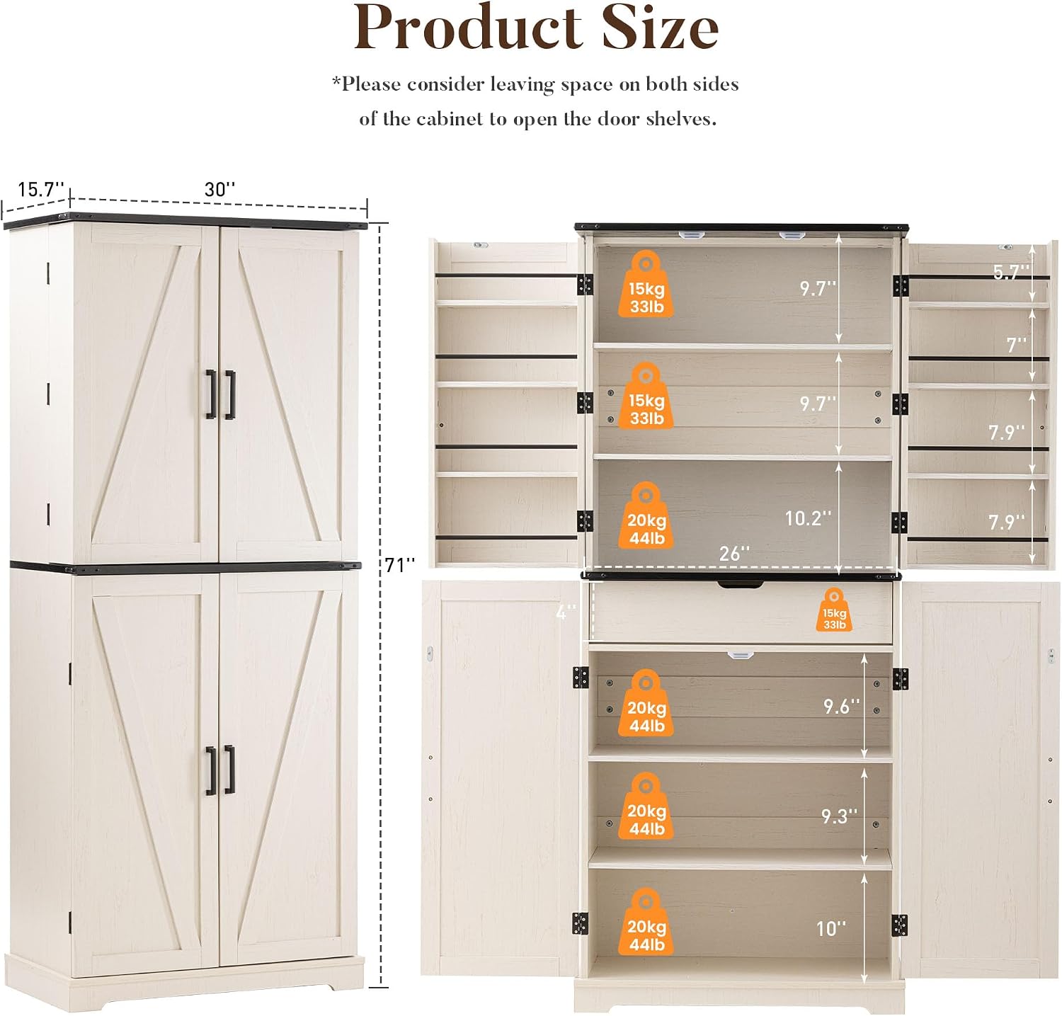 HOMPUS 71" Tall Kitchen Pantry Cabinet with Doors and Drawer, Farmhouse Storage Cabinet with Adjustable Shelves, Freestanding Wood Cupboard for Kitchen, Dining Room, Living Room, Bathroom, Off-White