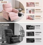 Power Swivel Rocker Recliner, Glider Recliner Nursery Chair with Massage and Heat, Nursery Rocking Chairs with Adjustable Headrest for Living Room，USB Ports,Side Pockets,Chenille Pink