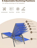 Aluminum Chaise Lounge Outdoor set of 2,Textilene Patio Lounge Chair with 6-Position Adjustable Backrest,Stackable & Easy Assembly,Lightweight for Pool,Deck,Balcony,Lawn,Light Gray,Royal Blue