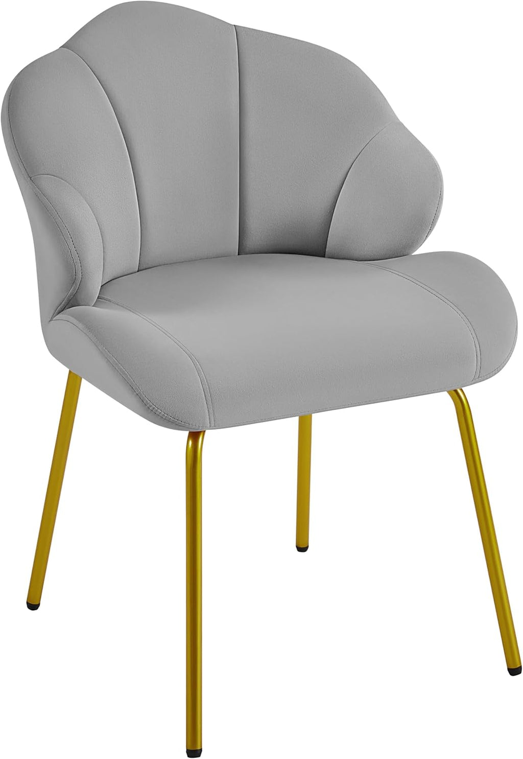 Yaheetech Vanity Chair, Velvet Accent Chair with Shell-Shaped Backrest, Modern Armchair with Gold Metal Legs for Dressing Room/Bedroom/Living Room, Light Gray