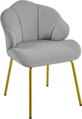Yaheetech Vanity Chair, Velvet Accent Chair with Shell-Shaped Backrest, Modern Armchair with Gold Metal Legs for Dressing Room/Bedroom/Living Room, Light Gray