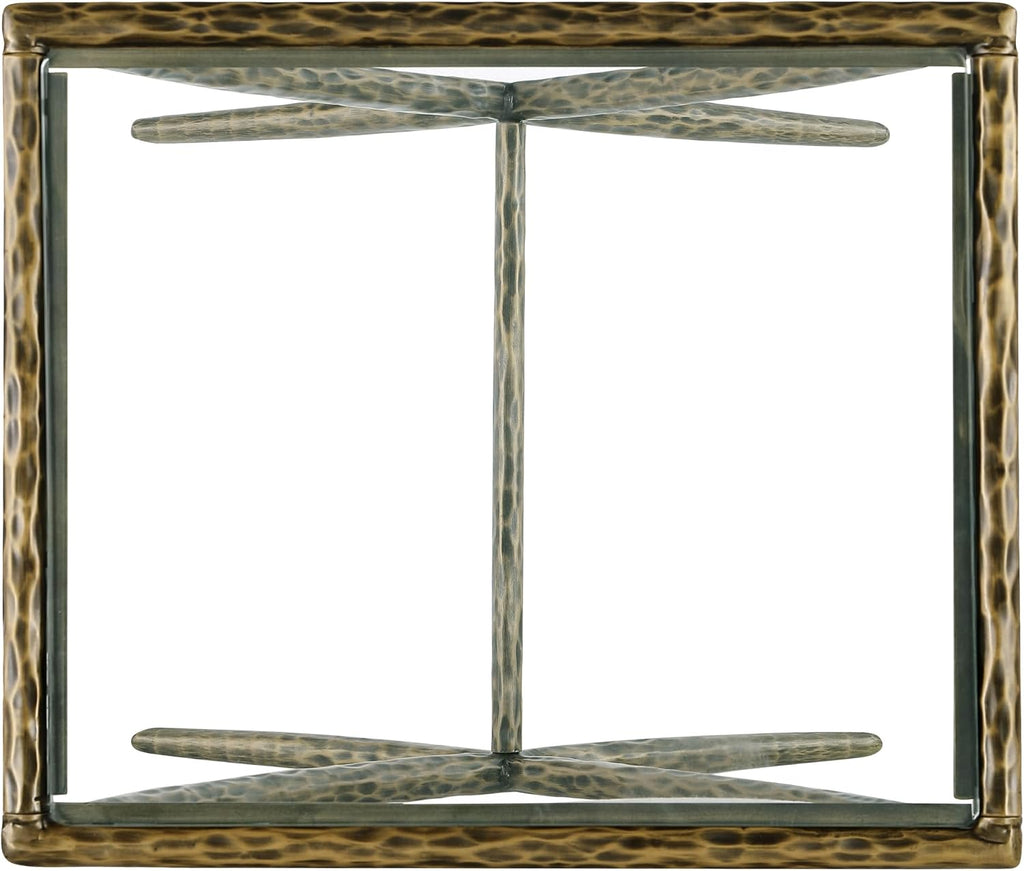 24/7 Shop at Home Lalia Modern 22-inch Metal Side Table with Tempered Glass Tabletop, Hammered Forged Steel Frame for Bedroom, Living Room, Home Office, Matte Gold