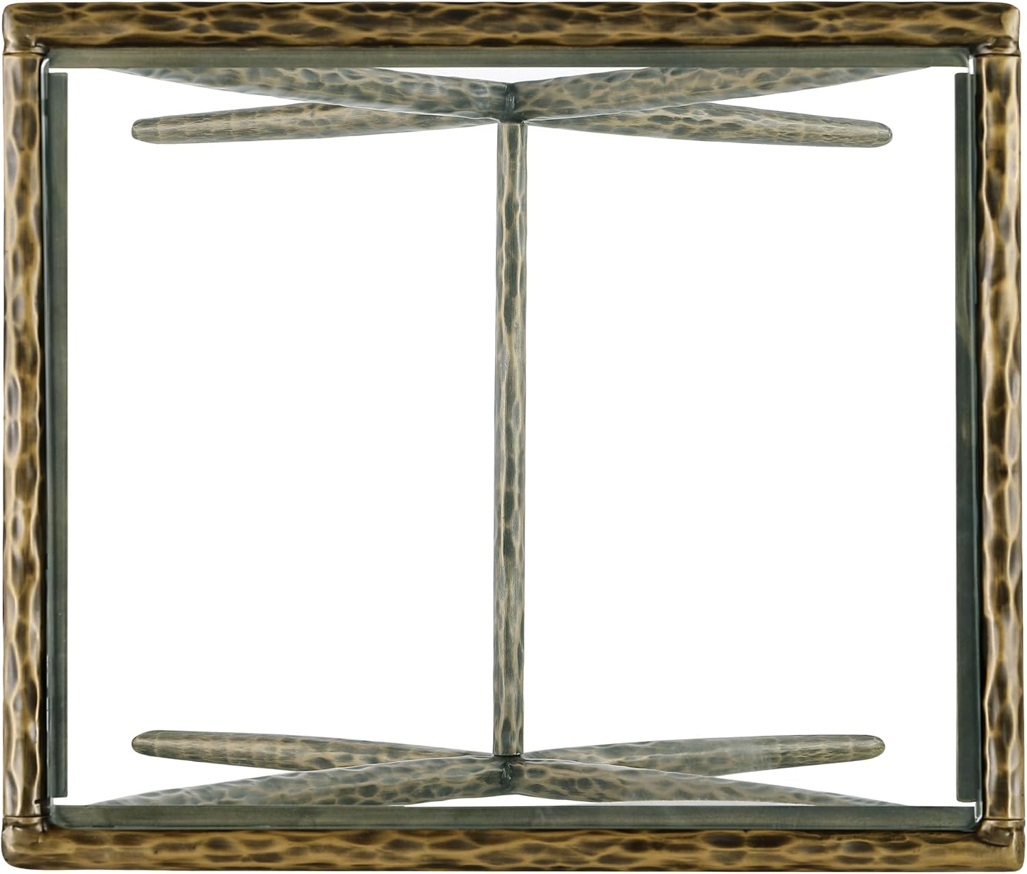 24/7 Shop at Home Lalia Modern 22-inch Metal Side Table with Tempered Glass Tabletop, Hammered Forged Steel Frame for Bedroom, Living Room, Home Office, Matte Gold
