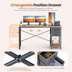Sweetcrispy 40 Inch Computer Desk with Drawers for Home Office Writing Desk X Shaped Reinforcement Wood Surface Adjustable Position Modern Study Work Side Hook Metal Frame Storage Station Rust