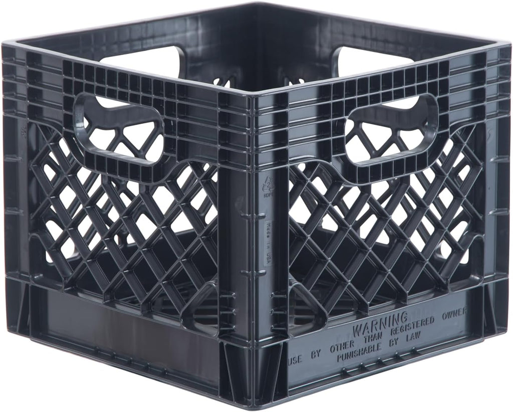 Hudson Exchange 13 x 13 x 11" (16 Quart, 4 Pack) Mesh Commercial Grade Milk Crate Handled Storage Container Tote, Black