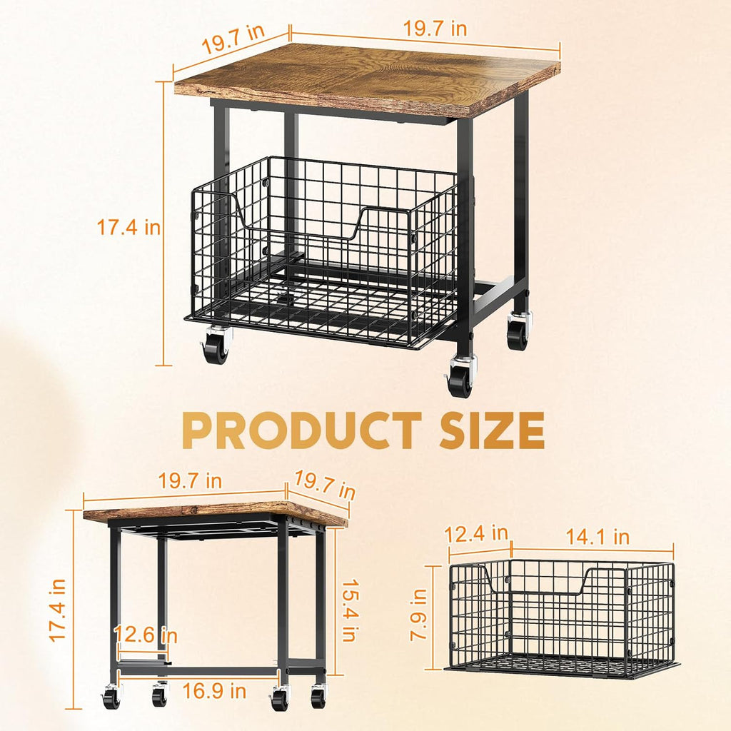 Mini Fridge Stand with Storage, Small Refrigerator Stand with Wheels, Rolling Mini Fridge Cart-Max Load 300 LBS Heavy Microwave Printer Stand Utility Cart for Dorm, Apartment, Kitchen, Office (Brown)