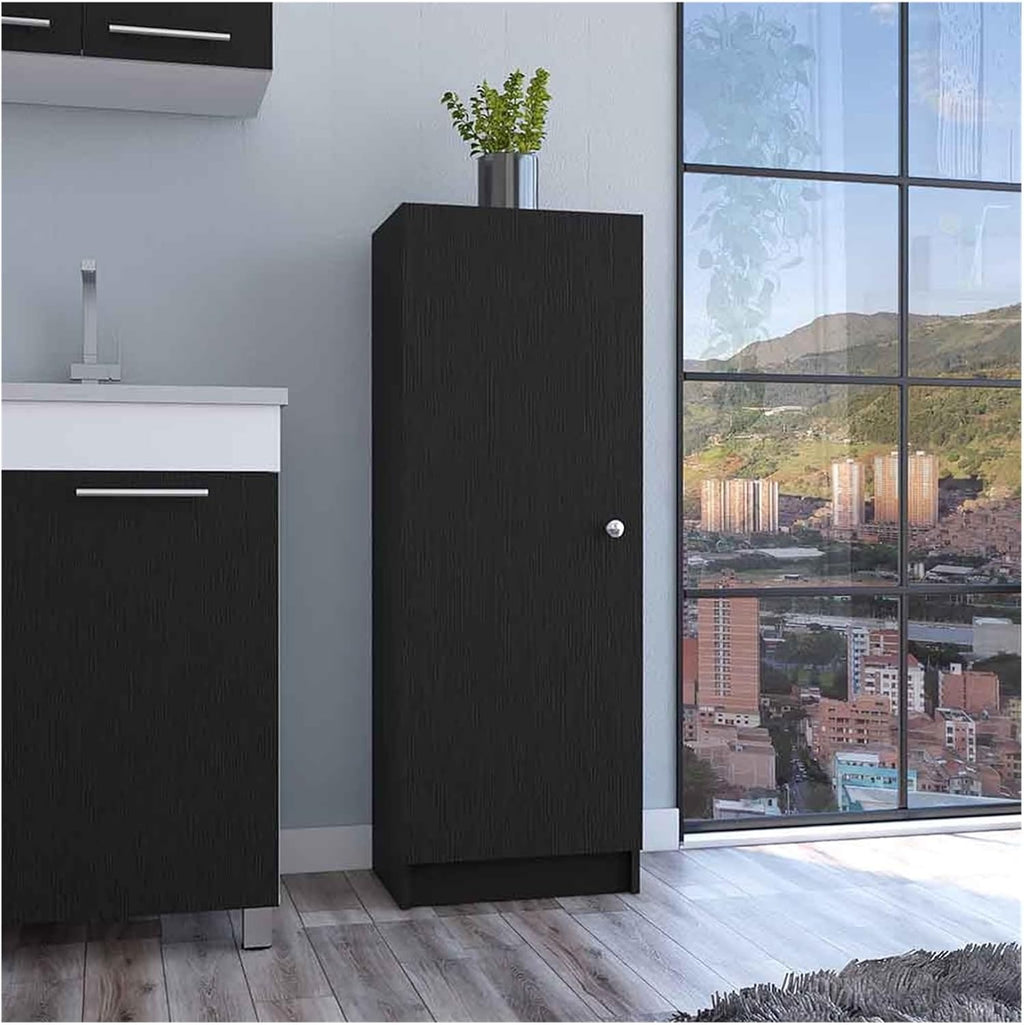 Kitchen Pantry 47" H, One Door Cabinet, Four Interior Shelves, Black ﻿,for Kitchen