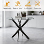 Dining Table Set for 4, Round Glass Kitchen Table with 4 Black Upholstered Velvet Accent Chairs, 5-Piece Modern Dining Room Set for Kitchen, Apartment, Small Spaces