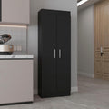 23.6" D*11.9" W*66.8" H Freestanding Kitchen Pantry with 4 Shelves, Double Door, Rectangular Wood Storage Cabinet, Traditional, for Living Room, Dining Room, Black