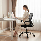 DUMOS Home Office Chair - Ergonomic Mid Back Mesh Desk Chair with Lumbar Support & Rocking Mode, Height Adjustable, Fixed Armrest, for Conference, Computer, 360° Swivel, Adults, Black