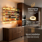 59in Wall Mounted Wine Rack, Floating Industrial Liquor Glass Holder 3 Tiers, Large Metal Wine Bottle Display Rack Hanging Shelf, for Home Bar Dining Room Decorative