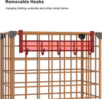 AWTATOS Umbrella Holder Entryway, Umbrella Stand Freestanding, Brown | Metal Square Umbrella Rack Organizer with a Removable Drip Tray, Hooks