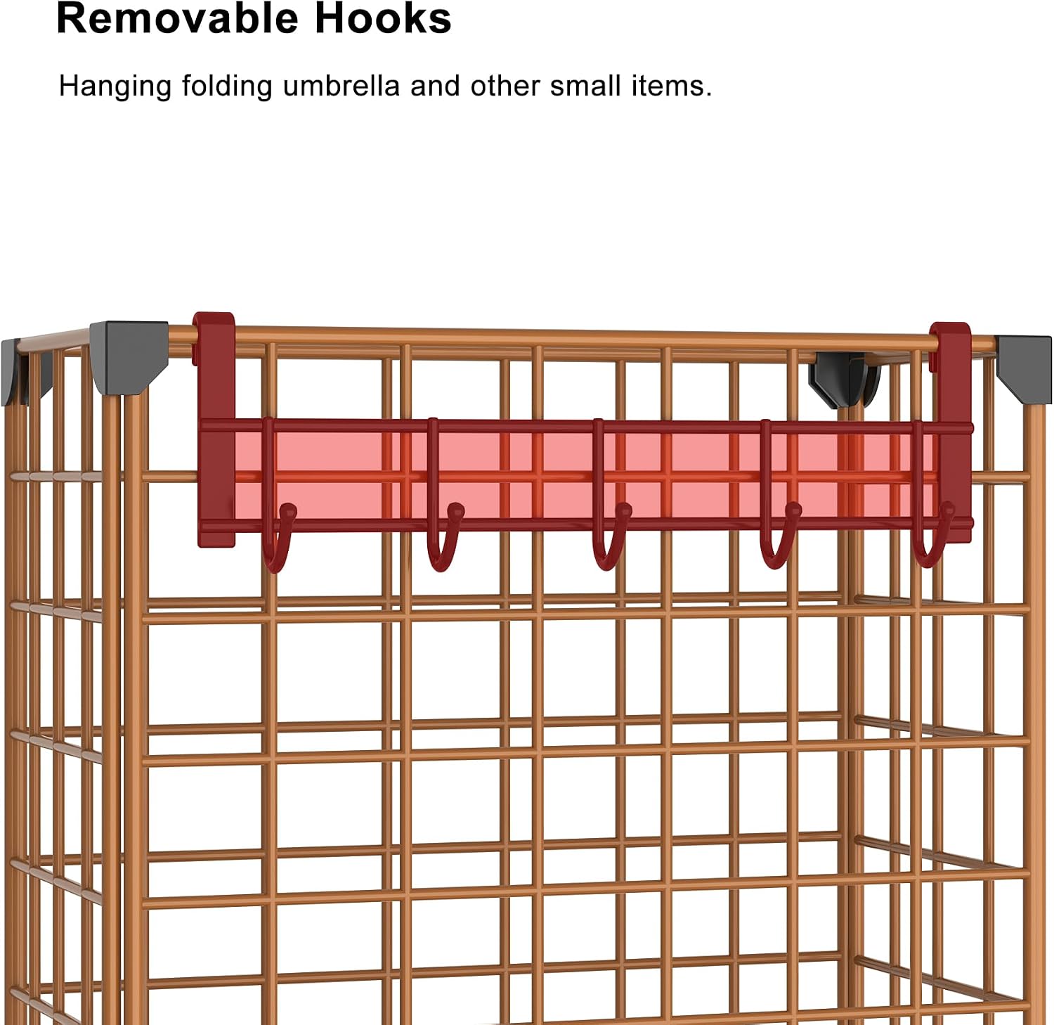 AWTATOS Umbrella Holder Entryway, Umbrella Stand Freestanding, Brown | Metal Square Umbrella Rack Organizer with a Removable Drip Tray, Hooks