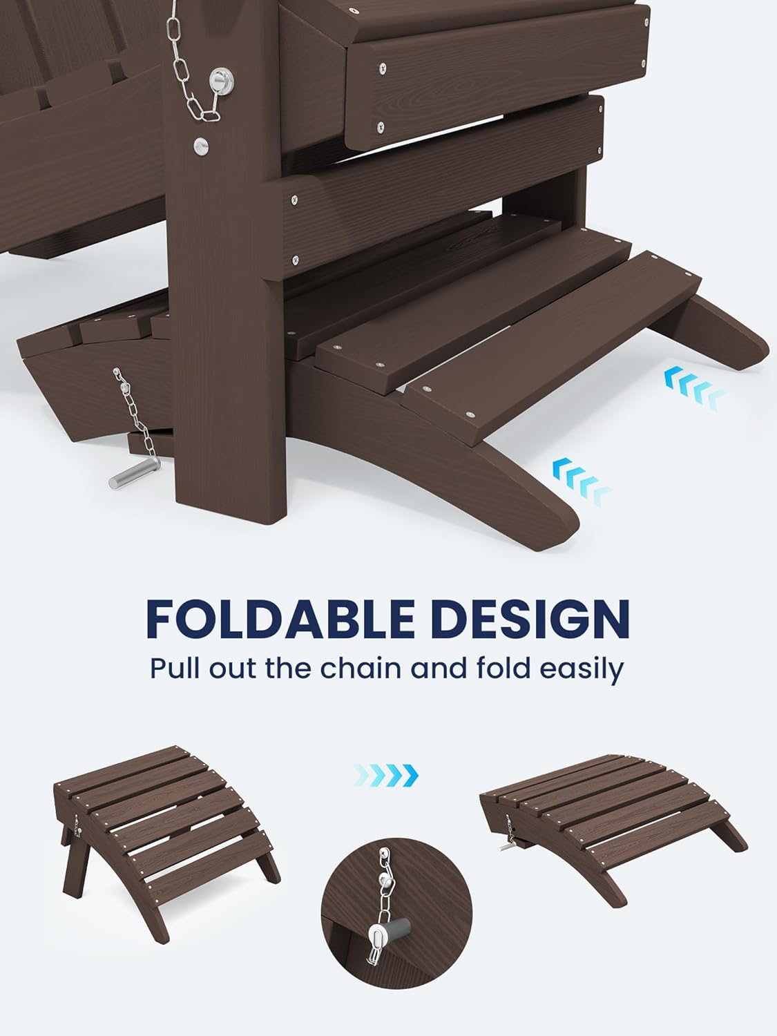 KINGYES Folding Adirondack Ottomans Set of 2 for Adirondack Chair, Coffee