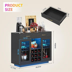 knoworld Wine Bar Cabinet with LED Lights, Coffee Bar Cabinet with Wine and Glass Rack, Black Bar Cabinet Liquor Cabinet, Kitchen Buffet Sideboard with Storage for Living Room, Dining Room