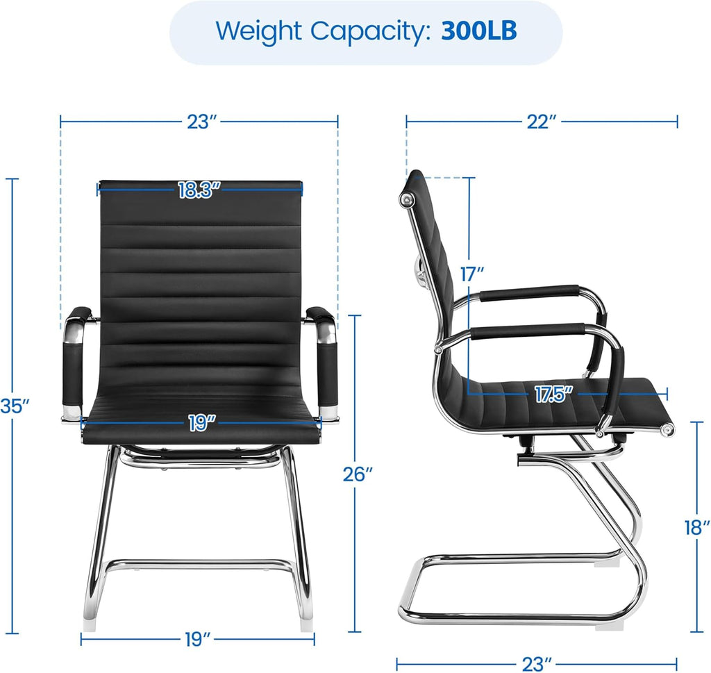 Yaheetech Faux Leather Office Reception Chair Without Wheels Mid Back Ergonomic Guest Chairs for Conference Reception Room Waiting Room, Set of 2 Black