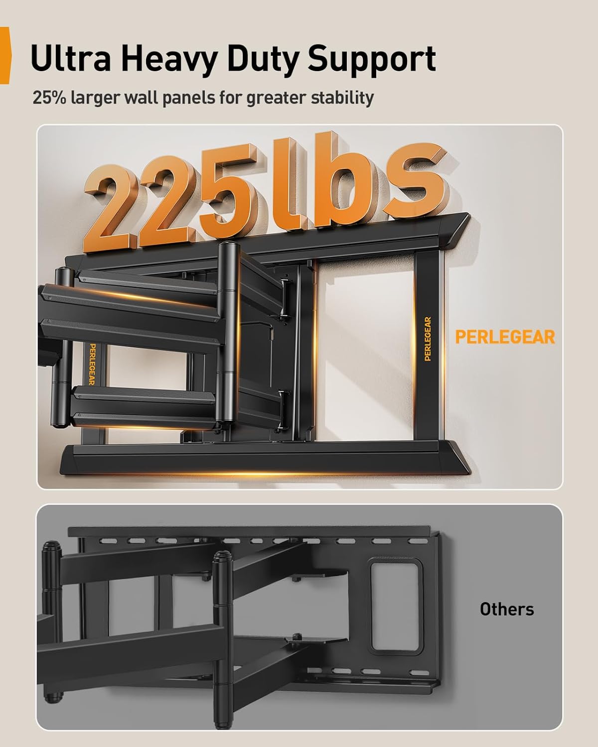 Perlegear TV Wall Mount for 55-65 75 85 90 98 100 120 Inch TVs, Heavy Duty TV Mount Fits 24″/18″/16″Wood Studs, Preassembled Full Motion TV Mount up to 225lbs, Max VESA 900x600mm, PGXLF03B