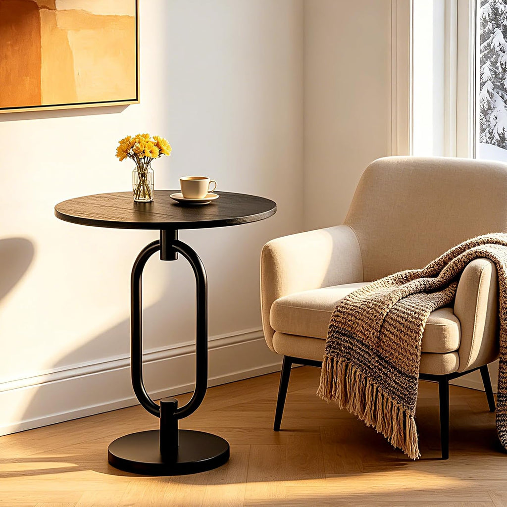 17In Black Round Side Table Modern End Table Stable Sofa Side Table with Heavy Duty Base Integrated Accent Coffee Table Nightstand for Living Room Bedroom Backyard