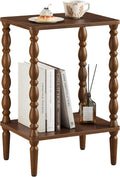 Small Side Table - 2-Tier Wood End Table with Storage Shelf for Living Room, Vintage Night Stand for Bedroom Small Spaces, Rectangle Accent Table with Spindle Legs, Walnut