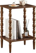 Small Side Table - 2-Tier Wood End Table with Storage Shelf for Living Room, Vintage Night Stand for Bedroom Small Spaces, Rectangle Accent Table with Spindle Legs, Walnut