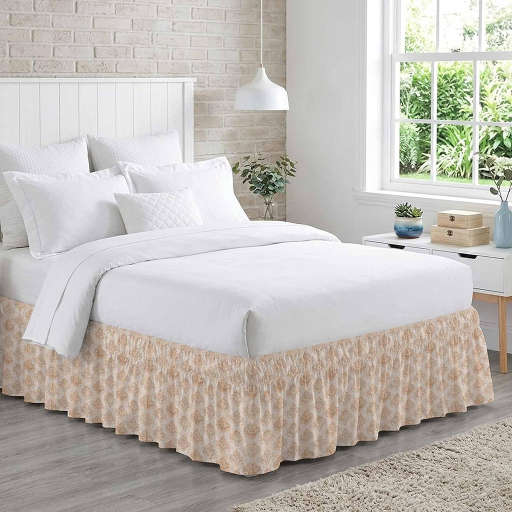 Vintage Boho Bed Skirt Cal King Size Bed Skirting 18 Inch Drop Adjustable Elastic Dust Ruffles Wrap Around Bedskirt Farmhouse Chic Traditional Floral Pattern Bedding Frame Cover for Cal King Size