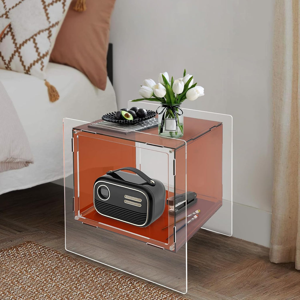 Acrylic End Table, 18.11" L X 15.75" W X 21.65" H Acrylic Night Stand, 22.05 Lbs Load-Bearing Capacity Coffee Table for Living Rooms, Bedrooms, Offices(Dark Brown)