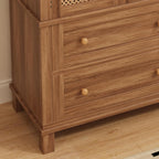 64" Tall Pantry Cabinet, Rattan Doors, 2 Drawers, Adjustable Shelves, Anti-Tip Design, Hard Wood, Walnut Finish for Kitchen, Dining, Living Room