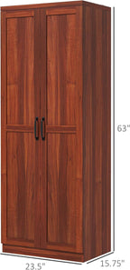 63" 2-Door Kitchen Pantry, Freestanding Storage Cabinet with 5-Tier Shelving and 2 Adjustable Shelves for Dining Room, Tan,15.8 * 23.5 * 63